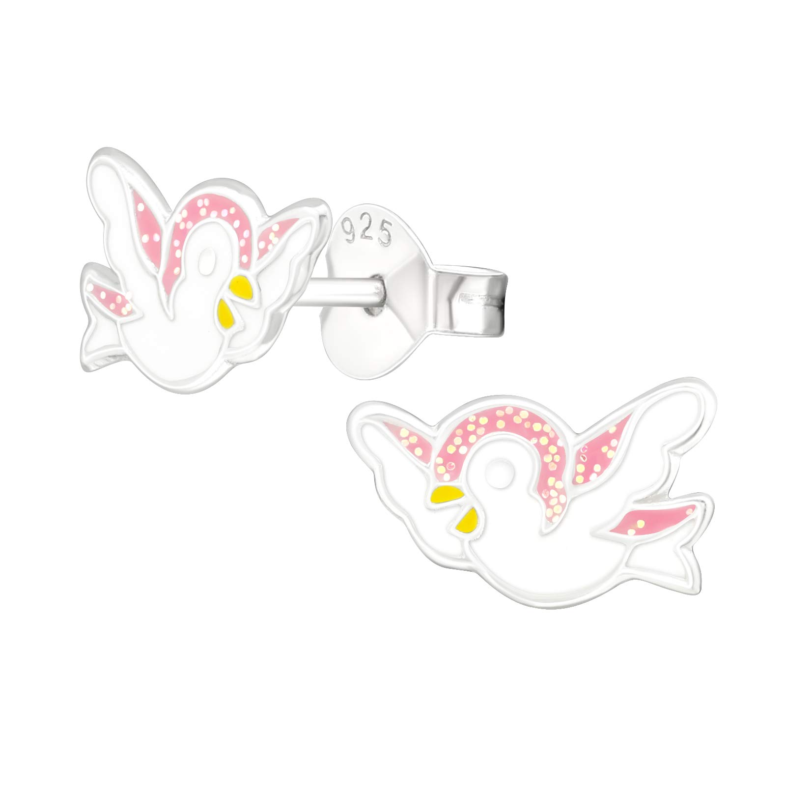 925 Sterling Silver Lightweight Hollow-Back Women 925 Sterling Silver Pink Glitter Bird Stud Earrings for Women & Girls – Everyday Jewellery Gift Boxed