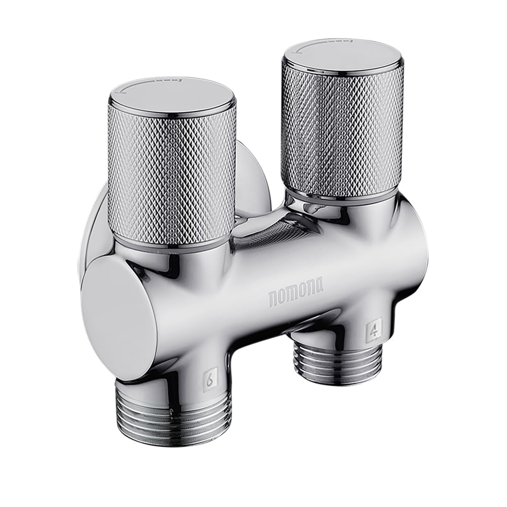 nomona Double Valve, G1/2" Inlet x G1/2" Outlet x G3/4" Outlet Male Thread Three Way Angle Valve, Wall Mounted Brass Chrome 3 Way T-Adapter for Faucet