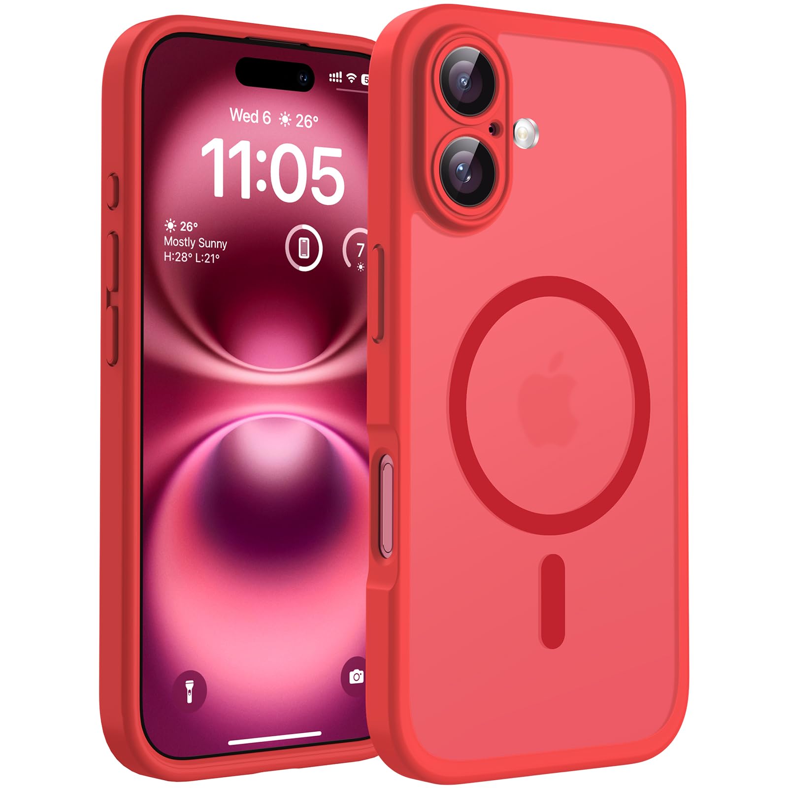 Photo 1 of TOCOL Magnetic for 16 Red Case, Upgraded Full Camera Protection, Compatible with Magsafe, Drop Protection, Translucent Matte Back Bumper Phone Cover 6.1-Inch (Red)