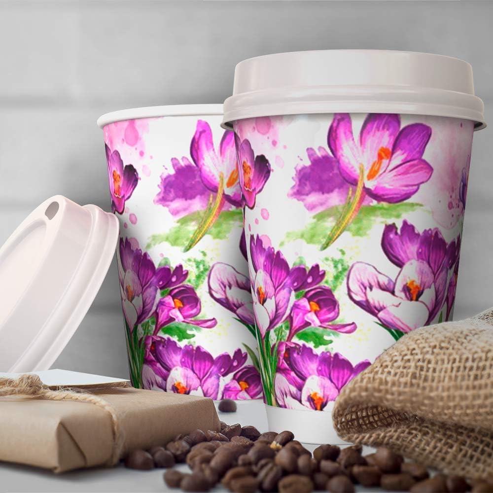 (100 Count) 12 OZ Disposable Double Walled Hot Paper Coffee Cups With Lids-No Sleeves Needed Insulated for Hot Cold Beverage Drinks: Kitchen & Dining