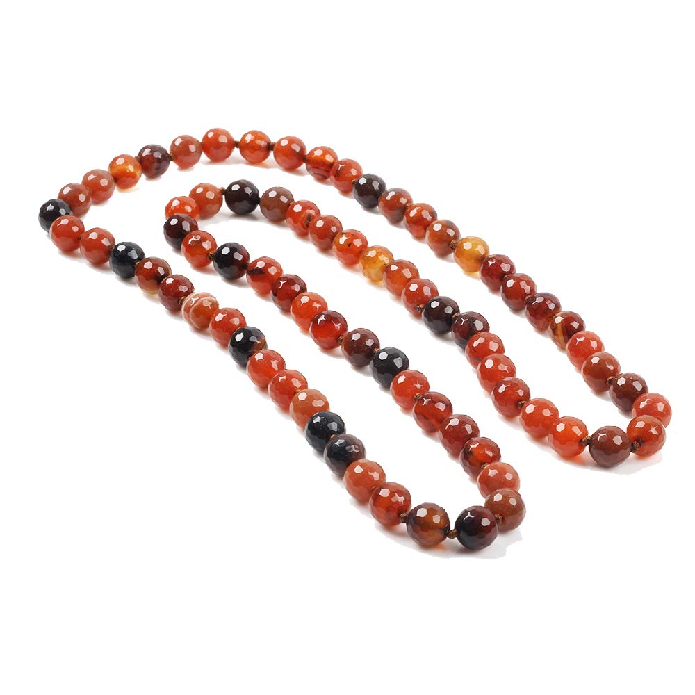 Treasure Bay Women's Handmade Gemstone Beaded Necklace | 10mm Natural Gemstone Beaded Sweater Chain Necklace 88Cm Long (Red Agate)