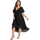 Ever-Pretty Plus Women's Formal Wedding Guest Dress for Curvy Women Chiffon A-Line Plus Size Cocktail Party Dresses
