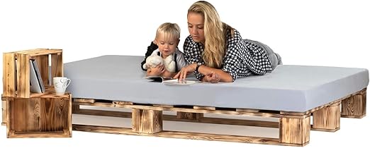 Sunnypillow Palettenbett Aus Holz Holzbett 180 X 200 Cm Massivholzbett Bett Aus Paletten Palettenmobel Geflammt Vintage Europalette Amazon De Kuche Haushalt