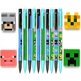 Minecraft Mechanical Pencil and Eraser Set &ndash; 10-Pack 0.7mm Pencils + 4 Minecraft Character Erasers &ndash; Kids School Supplies