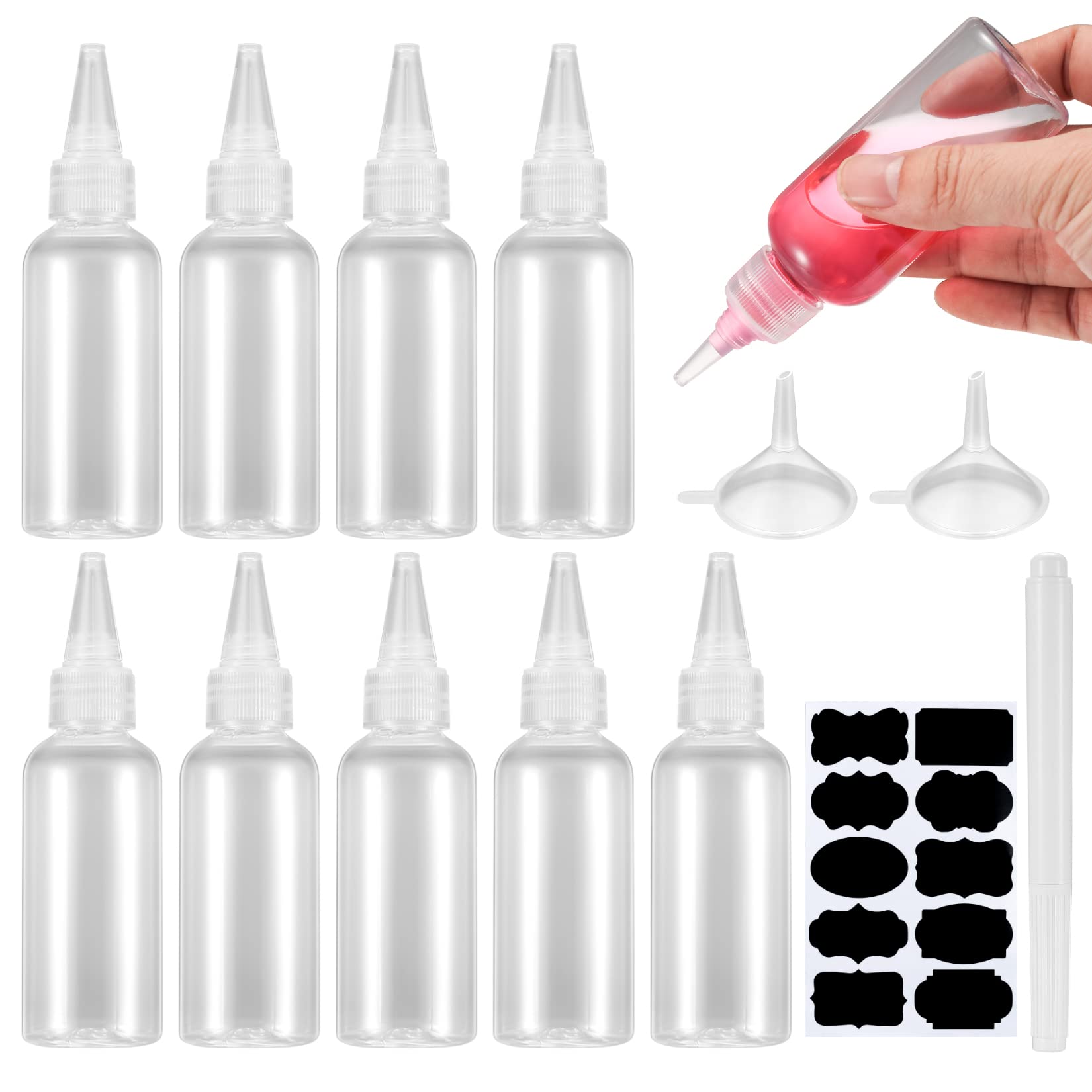 Gaomoeny 10 Pcs Small Squeeze Bottle(5 Pcs100ml+5 Pcs 60ml), Plastic Squeeze Condiment Bottles, Squeeze Liquid Dropper Dispensing Bottles Containers for Sauce Lotion, with Funnels, Labels, Pen