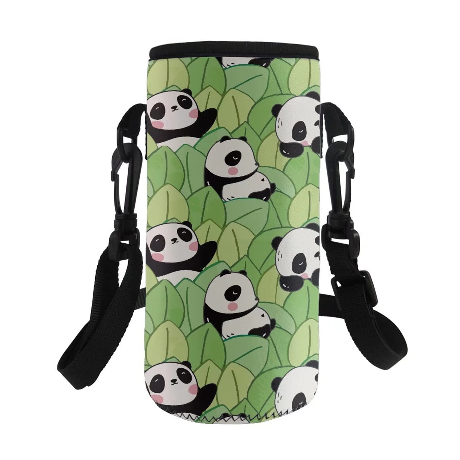 COEQINE Kids Adult Print Water Bottle Carrier,Insulated Neoprene Water Bottle Holder Bag Case Pouch Cover Print Cute Panda Adjustable Shoulder Strap for Stainless Steel Plastic