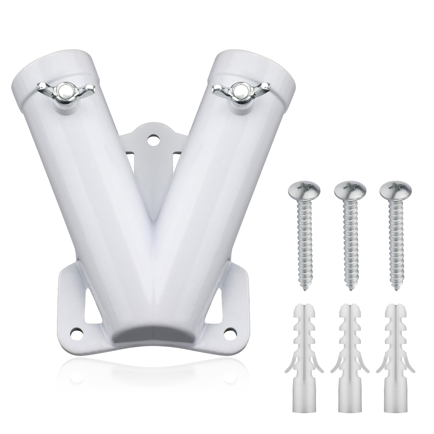 XIHIRCD Double Flag Pole Bracket Holder, V Shape Sturdy Aluminum Alloy Flagpole Wall Mount Bracket Windproof Flag Holder Mounting for Outdoor House Memorial Day National Holiday