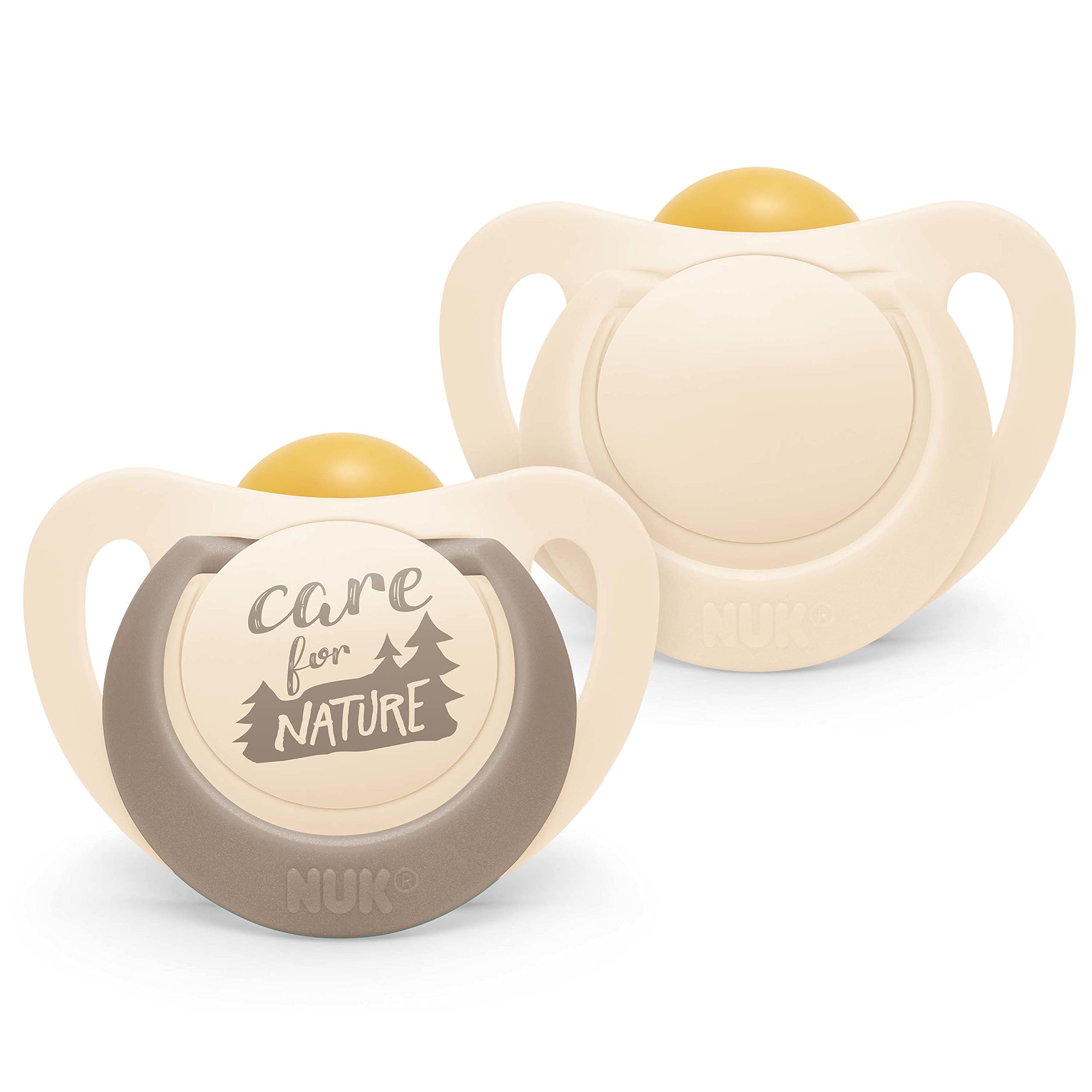 NUK for Nature Baby Dummy | 6-18 Months | Sustainable Rubber Soothers | Over 98% Natural Raw Materials | Off-White | 2 Count