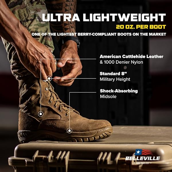 BELLEVILLE FLYWEIGHT C320 TACTICAL BOOT – LIGHTWEIGHT TACTICAL BOOTS FOR MEN – VENTILATED DESERT DESIGN – FULL-GRAIN CATTLEHIDE LEATHER – VIBRAM INCISOR OUTSOLE – COYOTE – 10.5