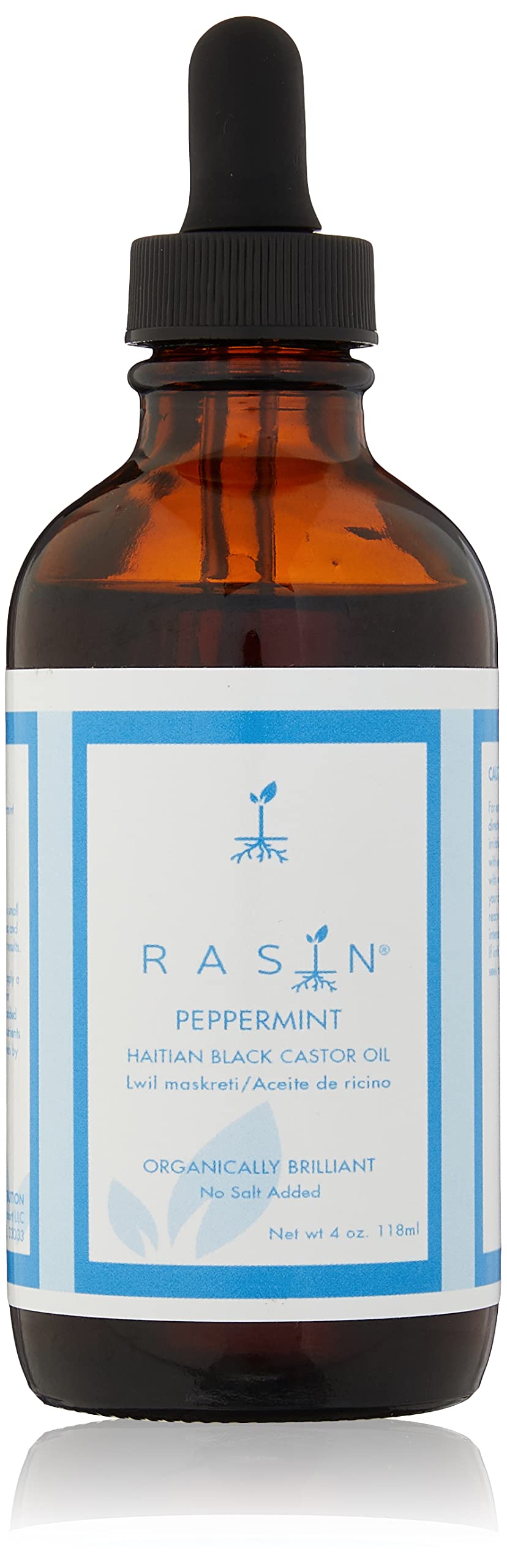 RASIN Haitian Black Castor Oil with Peppermint -Pure Lwil Maskriti, Aceite de Ricino Moisturizing Formula - Helps Strengthen Hair, Skin, Nails - Natural Emollient, Moisturizer