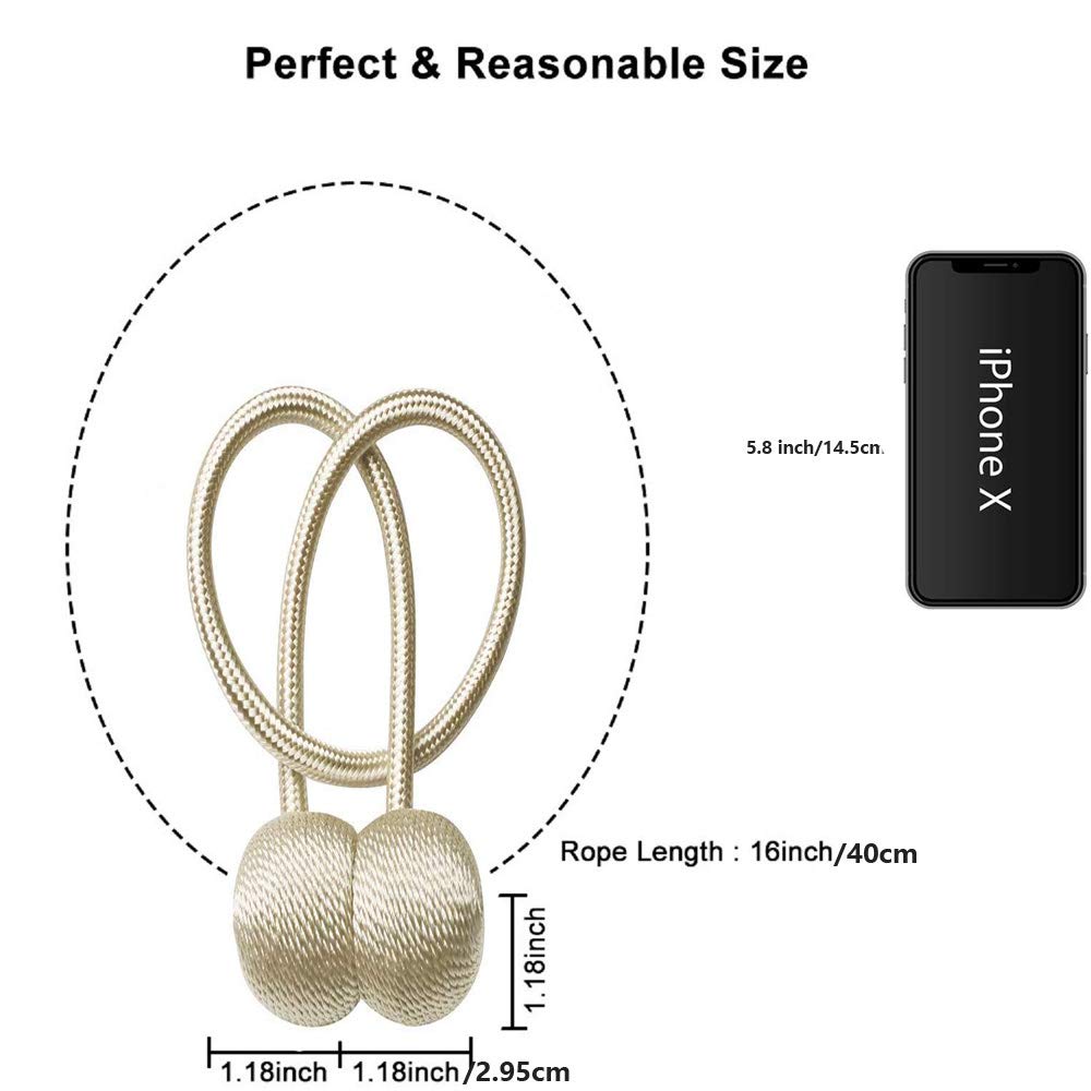Fermatende Magnetici Per Tende – Confezione Da 4, Senza Fori, Corda Intrecciata In Poliestere, Blu, Lunghi 53,3 Cm, Con Sfere Magnetiche - 5