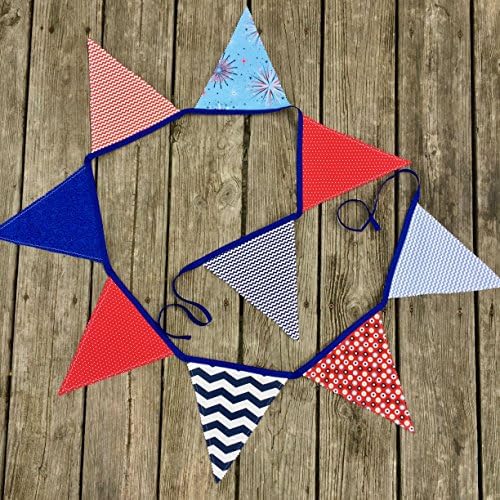 Handmade Red Blue Patriotic Fabric Banner Bunting for Porch Home Tailgate