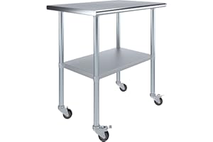 AmGood 24" x 36" Stainless Steel Work Table with Casters | Heavy Duty Metal Utility Table On Wheels | Kitchen Island Cart