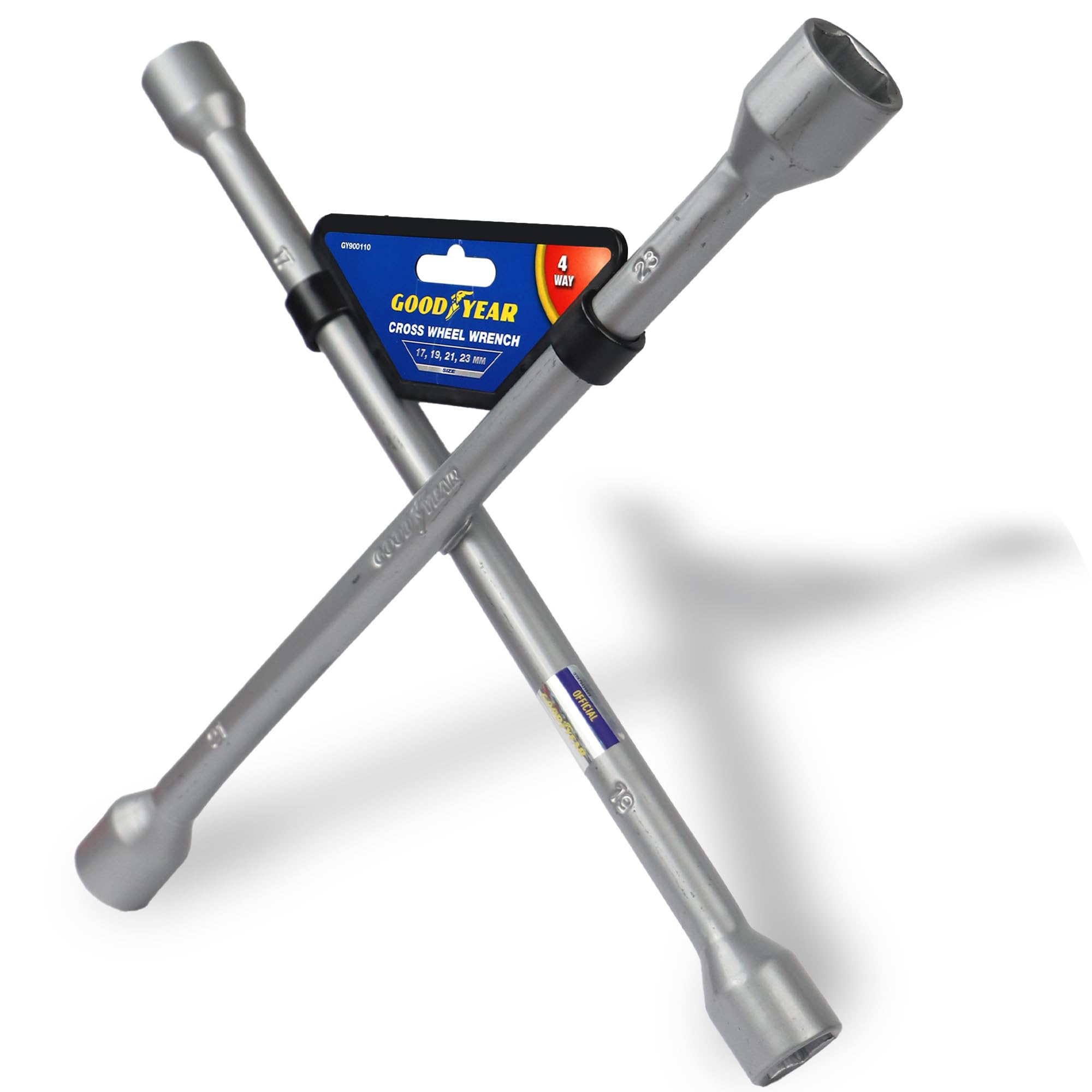 Goodyear Professional Fixed 4 Way Cross Wheel Wrench Nut 17/19/ 21 / 23mm Car Truck Van Tyre Heavy Duty