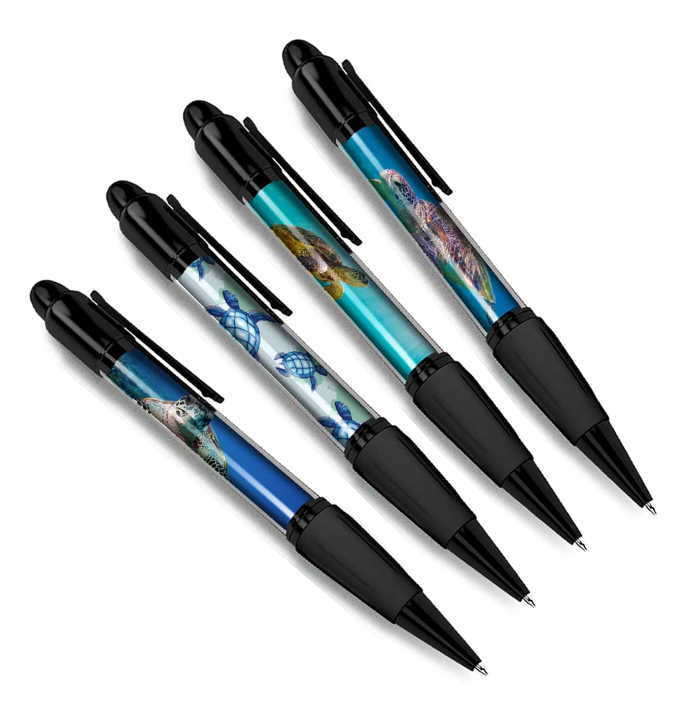DV DESIGN Set of 4 Turtle Black Ballpoint Pens - Underwater Sea Creature Ocean Animals Pattern Friends Boys Girls Men Women Theme Pen #79332
