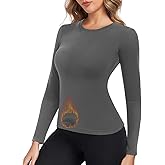 Thermal Underwear Tops for Women Long Sleeve Crewneck Shirts - Fleece Lined Soft Stretch Fitted Baselayer for Winter
