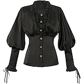 Vibsion Victorian Blouse for Women Vintage Ruffle Long Sleeves Shirt Tops