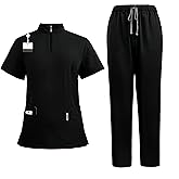 Aylashine Scrubs Medical Uniform, Set-Zipper Collar Top&Straight Pants, Unisex Workwear，for Doctors, Nurses, Beauty Salons