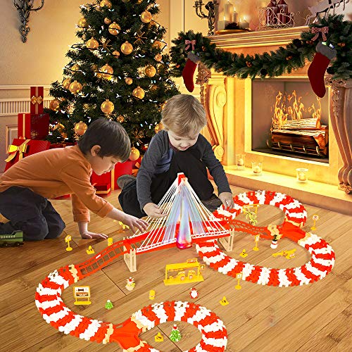 image for Lucky Doug Christmas Race Car Track Toys, 2 Cars and 1 Bridge with Li