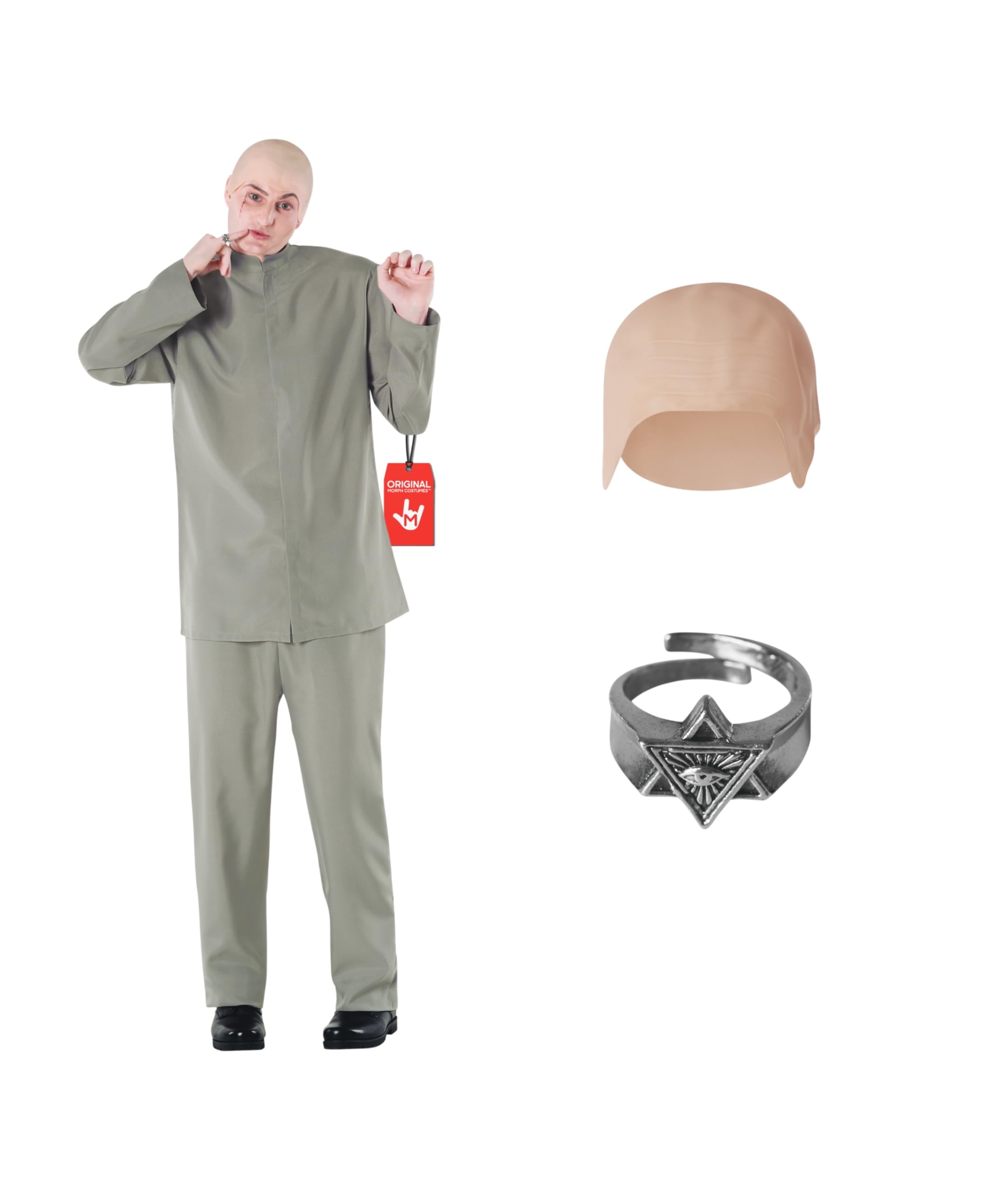 Morph Grey Villain Costume With Baldcap, 60s Fancy Dress Costumes, Halloween Costumes Men, Fancy Dress For Adults, XXX-Large — image 1