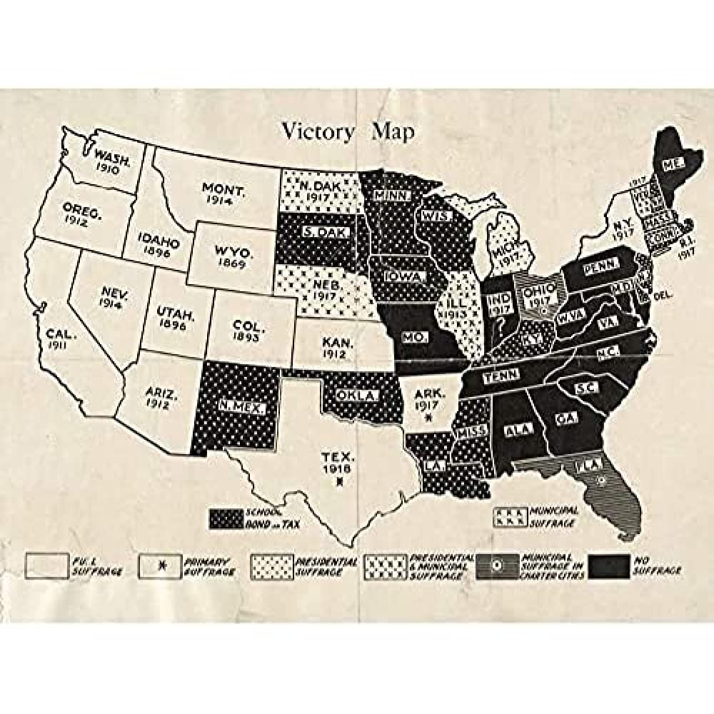 Woman Citizen 1918 Map Suffrage USA History Art Print Canvas Premium Wall Decor Poster Mural