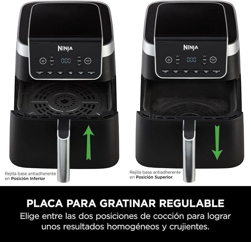 Fritadeira de ar ninja max pro, 6,2l, 6 em 1, sem óleo, fritar, assar, assar, reaquecer, desidratar, tamanho família, digital, cesta antiaderente própria para máquina de lavar louça, cinza, af180eu