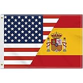2×3 FT Spain USA Friendship Flag, Medium 60×90CM 150D Spanish Outdoor Banner,Double Side Printing American Decor For Patio Garden With Brass Gromment