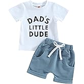 Amnnchya Daddys Boy Baby Clothes Dad's Little Dude Short Sleeve Shirts and Drawstring Shorts Toddler Summer Cute Outfit