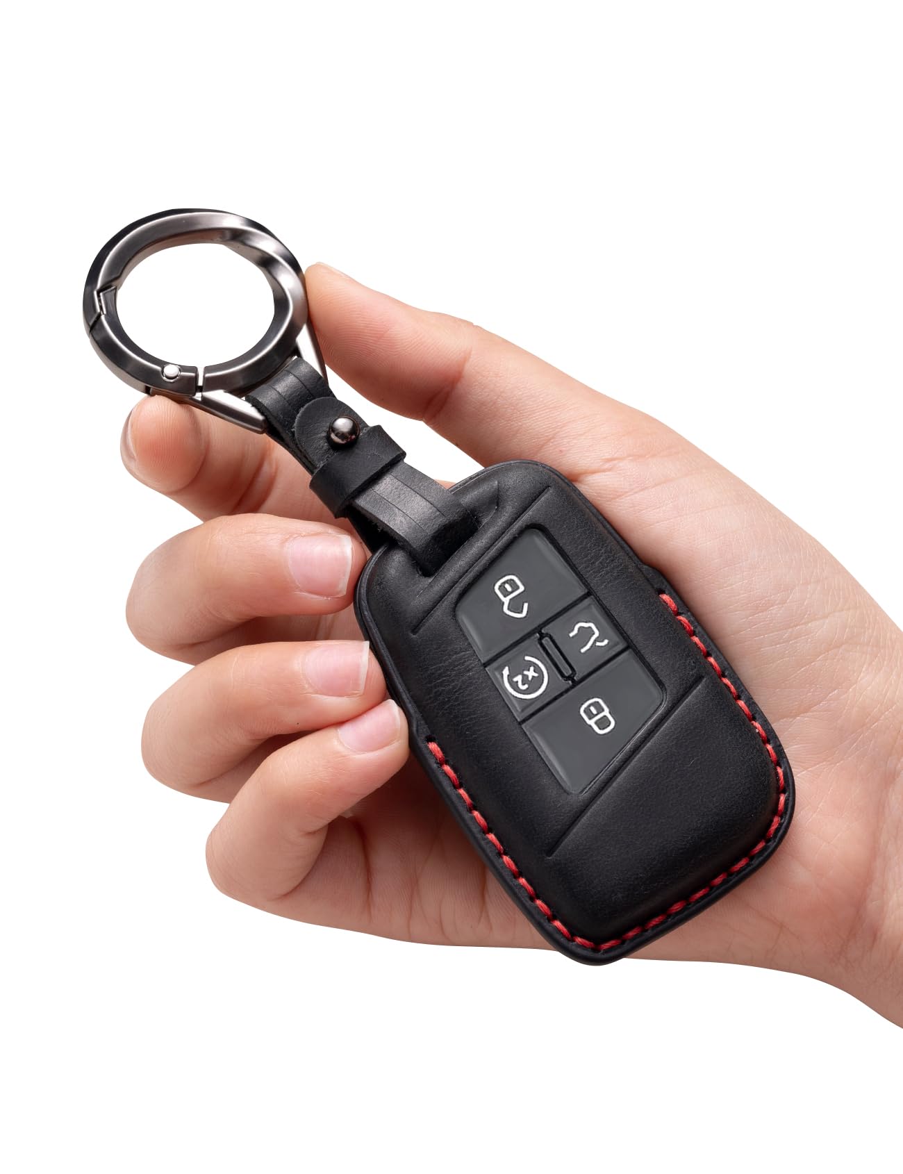 Photo 1 of YONUFI for Volkswagen Key Fob Cover Leather Car Remote Case Holder Keychain Compatible for VW Tiguan Atlas Jetta Passat Golf Alltrack -Black