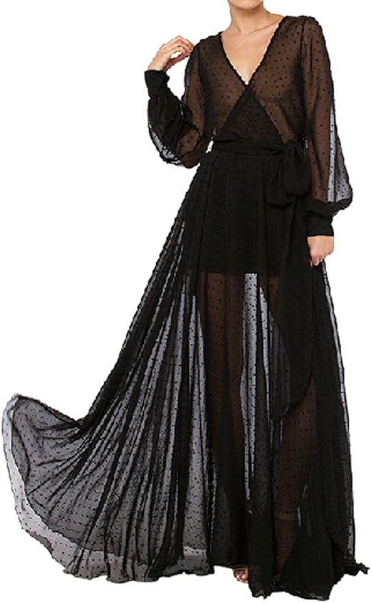 black long sleeve plunge maxi dress