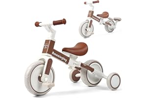 AMAZINGJOY 4 in 1 Toddler Tricycle for 2-5 Year Olds Kids Trike 3 Year Old Tricycle Toddlers Boys Girls Gift Trike Toddler Tricycle 1-3 Kids Trikes 3-5 Removable Pedal Adjustable Seat Brown