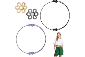 BOXOB 2pcs Croptuck Adjustable Bands with 2pcs Jean Buttons Pins for Loose Jeans, Adjustable Elastic Tuck Bands Stretchy Crop Tuck Tool Belts for Tucking Tee Shirt Crop Strap Top DIY Clothes(S)