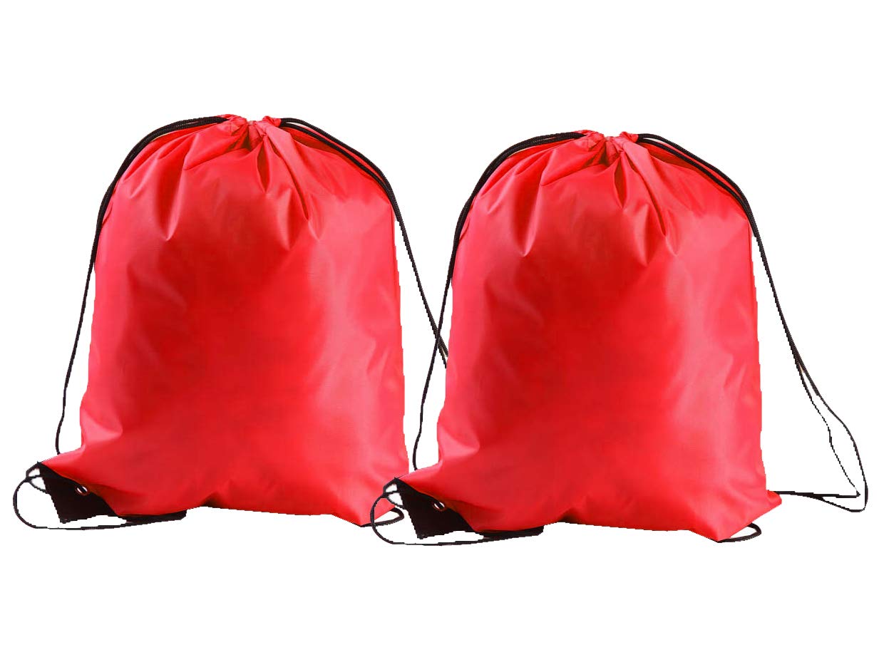 Caprilite 2 x School Drawstring Bag Sport Gym Swim PE Dance Sports Book Ballet Waterproof (Red)