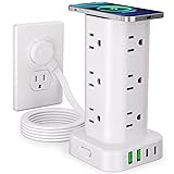 Power Strip Tower with Wireless Charger, Flat Plug