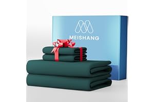 MEISHANG 1000 Thread Count Cotton Sheets King Size - 100% Egyptian Cotton, Sateen Weave, Soft & Breathable, Oeko-Tex Certified, 16" Deep Pockets - 4 Piece (King, Lake Blue)