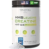 VINATURA HMB Creatine Leucine Powder - 5g Creatine Monohydrate, 3g HMB Supplement, 3g L-Leucine - Vitamin D3, Vegan Lemonade Flavor, Muscle & Strength Support - 30 Servings