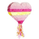 Sparkle and Bash Pull String Pinata - 16 x 13 x 3 In, Pink &amp; Gold Ombre - Heart Shaped Pinata for Girls' Birthday Party Supply &amp; Decoration
