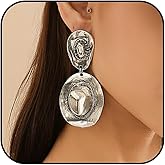 Western Earrings for Women Vintage Concho Turquoise Dangle Earrings Cowgirl Jewelry Country Concert Accessories Rodeo Outfit Statement Earrings Rustic Drop Jewelry Gift