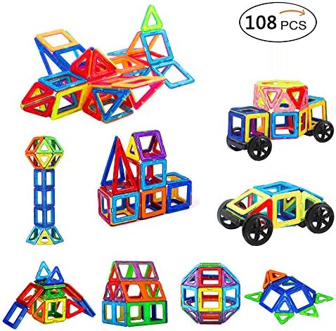Magnetic Blocks,QBOOT 108 PCS Magnetic Building Blocks Set Strong Magnetic Tiles Stacking Blocks for Children Educational and Creative Imagination Development