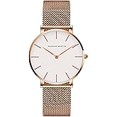 Asdppe Gold Watches for Women Classy Round Quartz Watch Minimalist Waterproof Ladies Bracelet Wrist Watch,Stainless Steel Band,Reloj Mujer