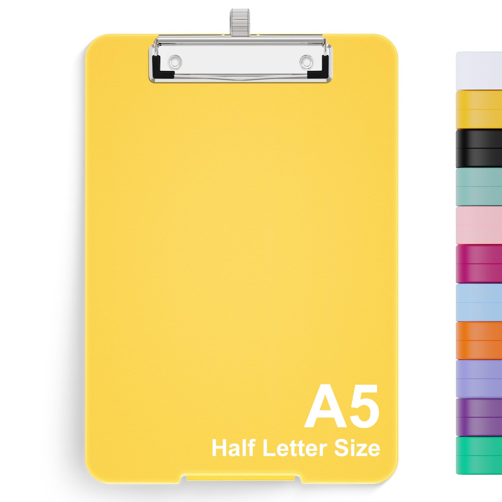 Hongri A5 Clipboard with Storage, Metal Retractable Pen Holder, 6 x 9'' Nursing Plastic Foldable Clip Board, Office Supplies, School Supplies, Menu Box for Work, Yellow