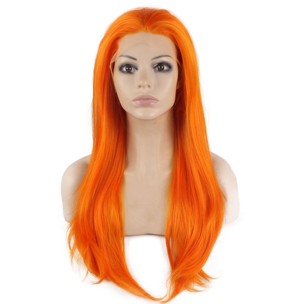 Long Straight Orange Lace Front Cosplay Party Wig