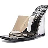 Slip On Clear Wedge Heels for Women - Square Toe Comfortable Lightweight Dressy Shoes, Summer Casual Outfits (MALA)