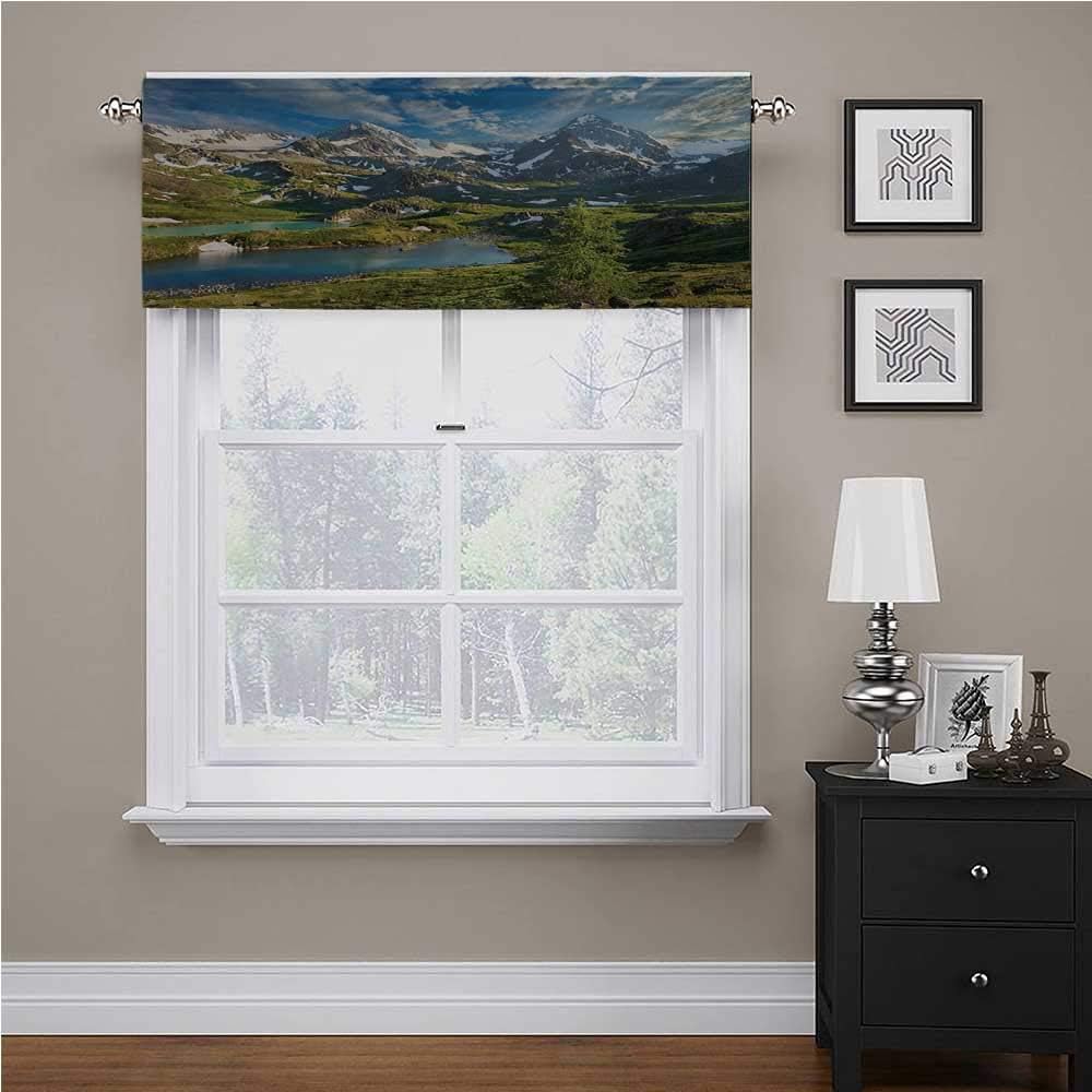 Adorise Window Valance Lake Between Snowy Altai Range of Mountains Siberia Meadow Natural Artwork Print Short Window Treatment Rustic Home DéCor Multicolor 54 x 18 Inch