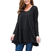 Poetsky Women's Long Sleeve Solid Color Tunic Tops Layered Casual Loose Blouse Shirts