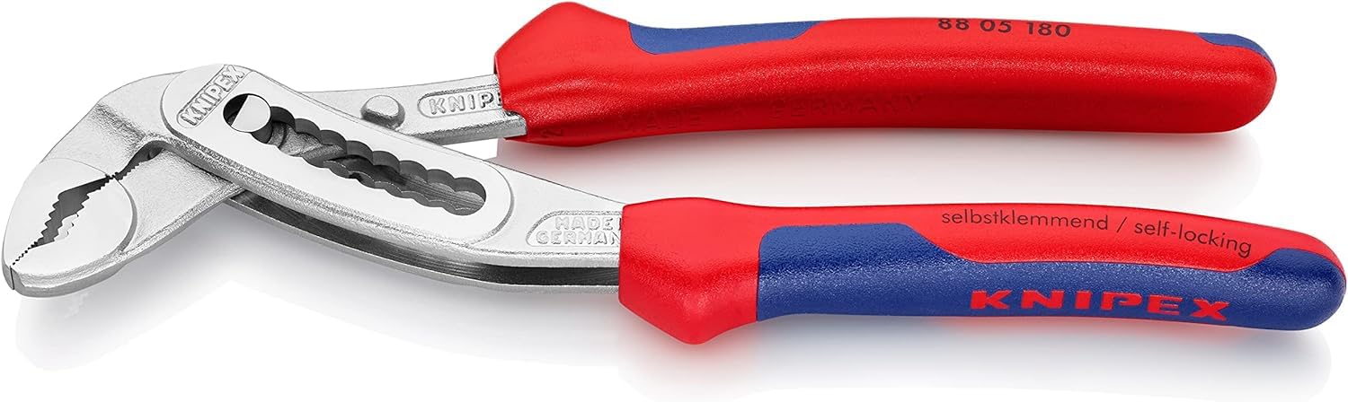 KNIPEX Alligator Water Pump Pliers Chrome-Plated with Multi-Component Handles 180 mm, 88 05 180
