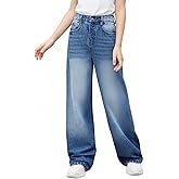 Yvmoruby Girls Jeans Y2K Elastic Waist Wide Leg Baggy Loose Denim Pants Kids Trousers Streetwear Washed