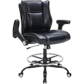 OLYFING Drafting Chair, Tall Office Chair with Padded Adjustable Arms and Footring PU Leather Standing Desk Chair with Extra Thicken Seat Cushion, Comfy High Office Chair for Counter Height Desk
