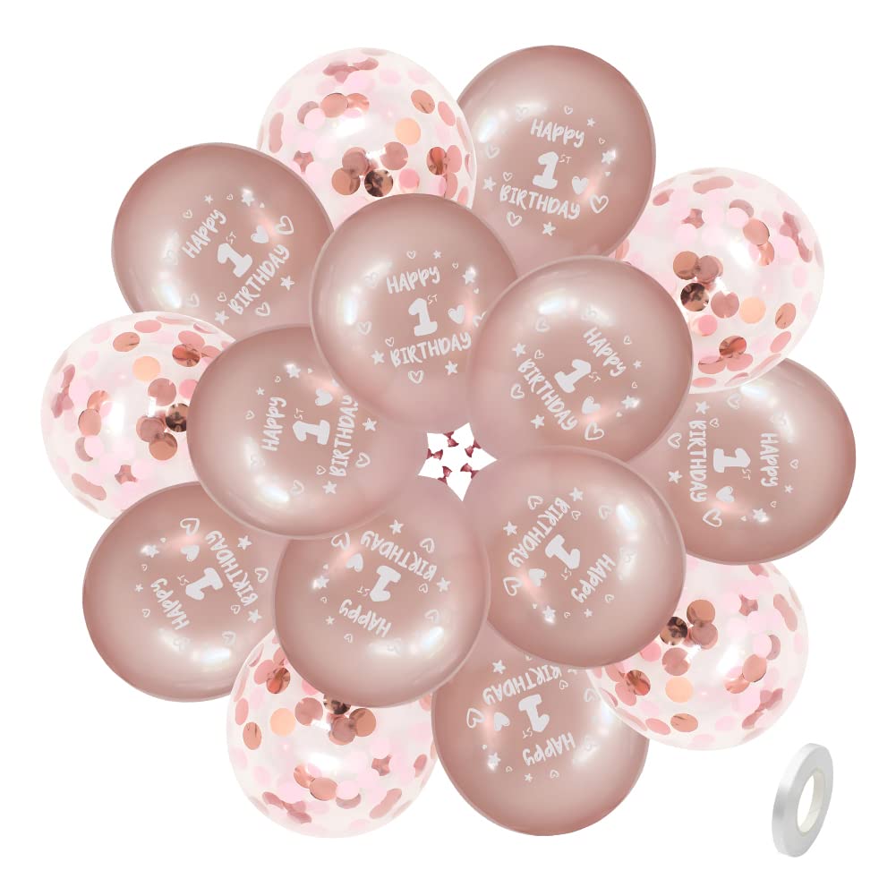 Girls Happy 1st Birthday Balloons Rose Gold Happy 1st Birthday Party Deocorations Girls Party Ballloons 12 Inch 20 Pack