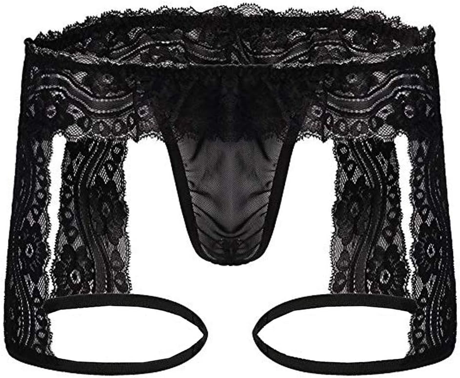 Men Sissy Pouch Panties Lace Skirt Garter Thong Girlie Bikini Briefs Sexy Underwear